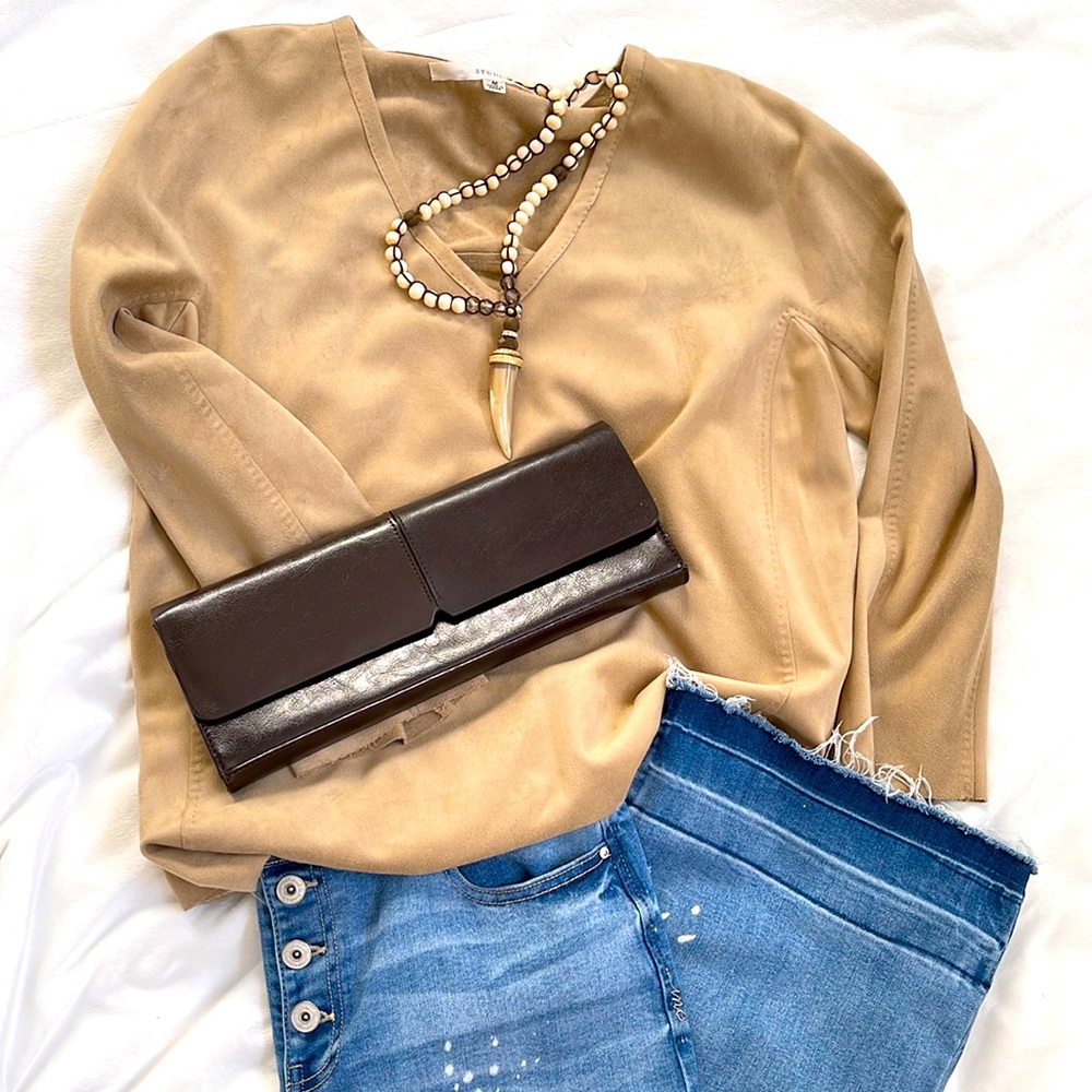 Alfani brown leather clutch